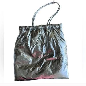 New Zara silver metallic zip tote bag